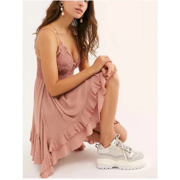 FREE PEOPLE ONE Adella Ruffle Tiered Slip Dress Boho Fairy Balletcore Pink Sz XS - Picture 3 of 15